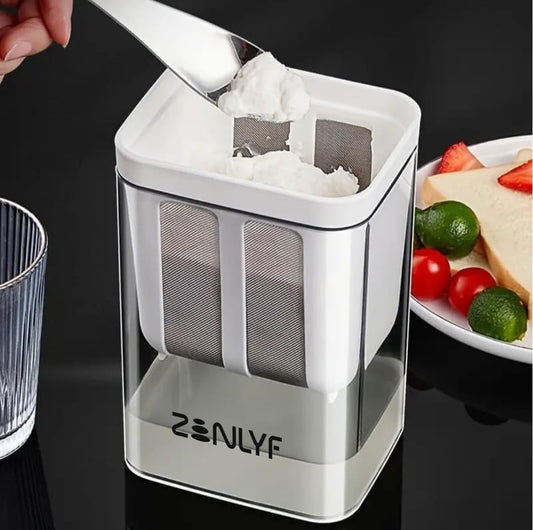 Zenlyf Yogurt Filter Curd Strainer with Lid | Greek Yogurt Maker for Hung Curd, Cream Cheese, Labneh | Reusable Plastic Yogurt Strainer for Homemade Thick Yogurt & Healthy Cooking