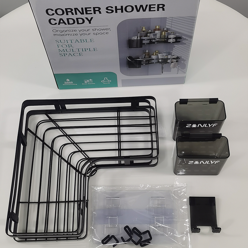 Zenlyf No Drill Wall Mounted Kitchen Organizer| 2-Tier Carbon Steel Rack For Spice Jars, Vanity & Storage Accessories