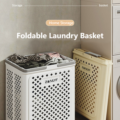 Zenlyf Foldable Laundry Basket Plastic with Wheels | Multipurpose Collapsible Clothing Basket for Storage | Laundry Organiser for Clothes, Bathroom & Toys (White)