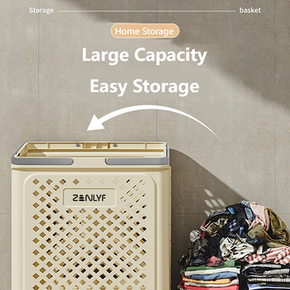 Zenlyf Foldable Laundry Basket Plastic with Wheels | Multipurpose Collapsible Clothing Basket for Storage | Laundry Organiser for Clothes, Bathroom & Toys (White)