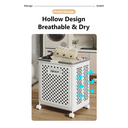 Zenlyf Foldable Laundry Basket Plastic with Wheels | Multipurpose Collapsible Clothing Basket for Storage | Laundry Organiser for Clothes, Bathroom & Toys (White)