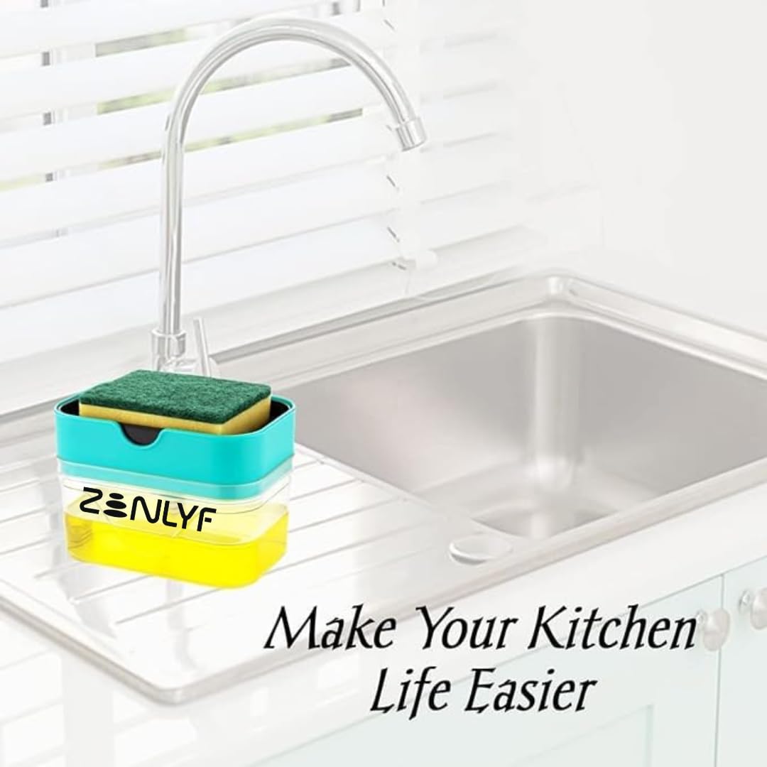 Zenlyf 2 in 1 Soap Dispenser for Kitchen Sink with Sponge Holder - Efficient Dish Wash Dispenser and Kitchen Soap Dispenser for Easy Dishwashing