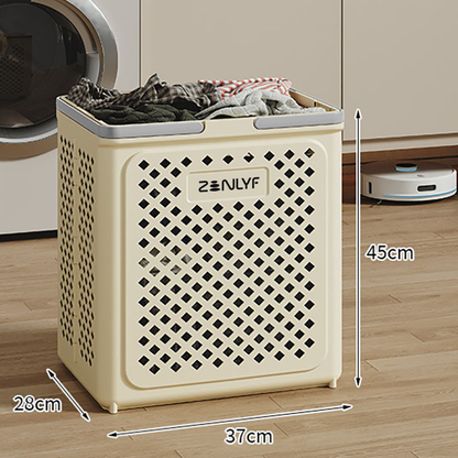 Zenlyf Foldable Laundry Basket Plastic with Wheels | Multipurpose Collapsible Clothing Basket for Storage | Laundry Organiser for Clothes, Bathroom & Toys (White)