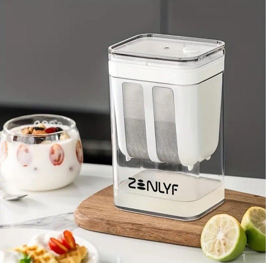 Zenlyf Yogurt Filter Curd Strainer with Lid | Greek Yogurt Maker for Hung Curd, Cream Cheese, Labneh | Reusable Plastic Yogurt Strainer for Homemade Thick Yogurt & Healthy Cooking