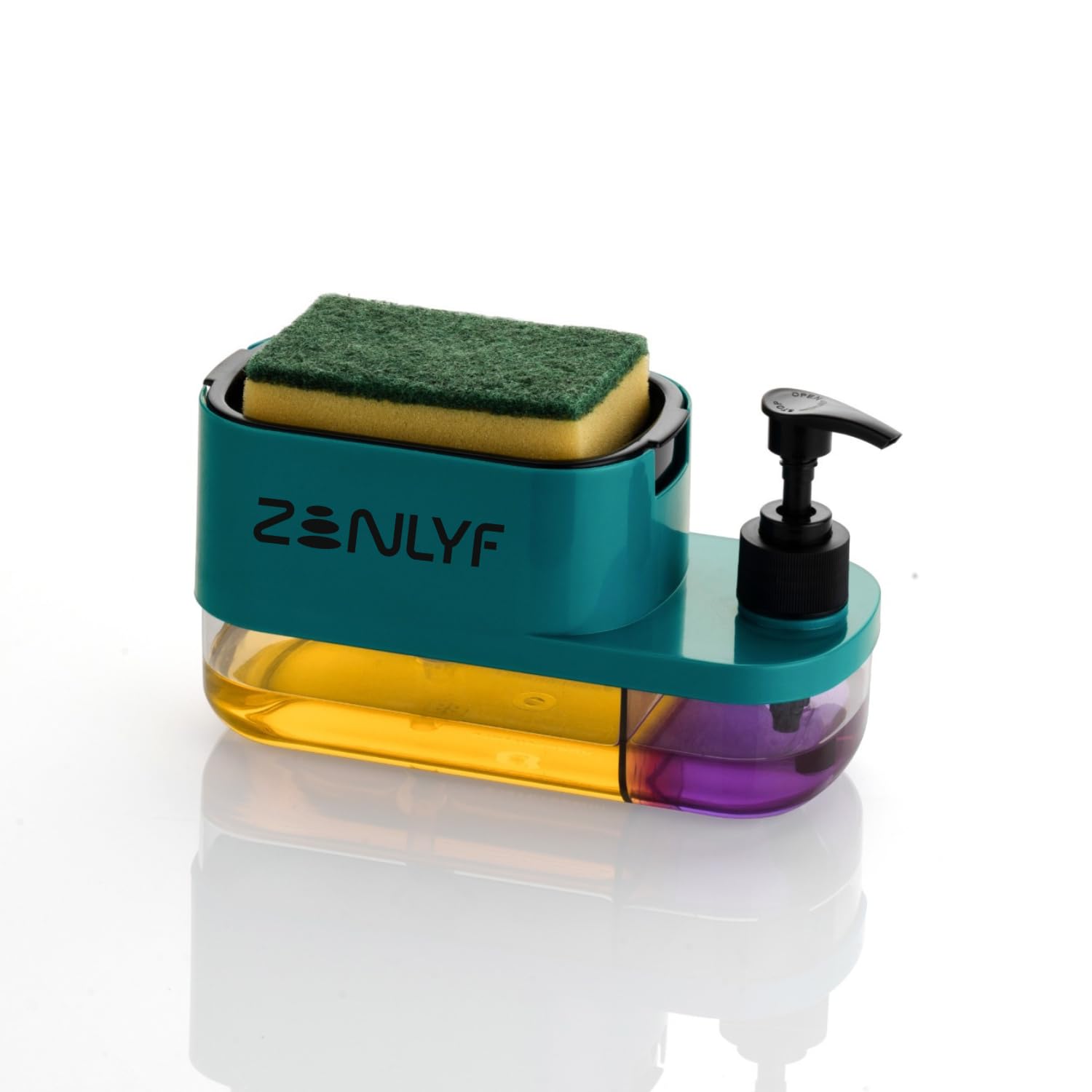 Zenlyf 3 in 1 Soap Dispenser for Kitchen Sink - Premium dishwashing Liquid Dispenser Dispenser with Built-in Sponge Holder, Easy Refill Design, Hand wash Bottle, Modern Space-Saving Solution