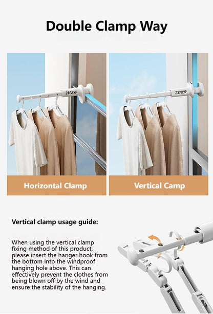 Zenlyf Adjustable Clothes Hanging Rack for Drying, Drying Clothes Rack for Window, Balcony, Wardrobe, Bathroom Telescopic Rod with Double Clamp Foldable, Easy Installation & Space Saving Design