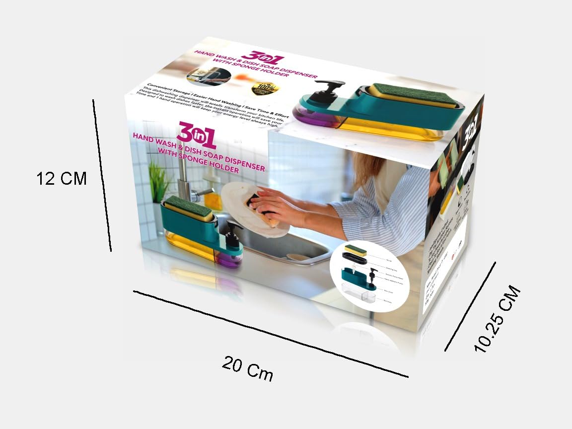 Zenlyf 3 in 1 Soap Dispenser for Kitchen Sink - Premium dishwashing Liquid Dispenser Dispenser with Built-in Sponge Holder, Easy Refill Design, Hand wash Bottle, Modern Space-Saving Solution