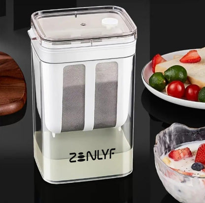 Zenlyf Yogurt Filter Curd Strainer with Lid | Greek Yogurt Maker for Hung Curd, Cream Cheese, Labneh | Reusable Plastic Yogurt Strainer for Homemade Thick Yogurt & Healthy Cooking