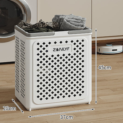 Zenlyf Foldable Laundry Basket Plastic with Wheels | Multipurpose Collapsible Clothing Basket for Storage | Laundry Organiser for Clothes, Bathroom & Toys (White)