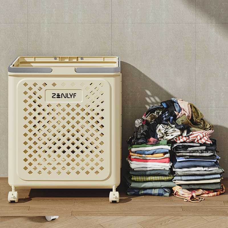 Zenlyf Foldable Laundry Basket Plastic with Wheels | Multipurpose Collapsible Clothing Basket for Storage | Laundry Organiser for Clothes, Bathroom & Toys (White)