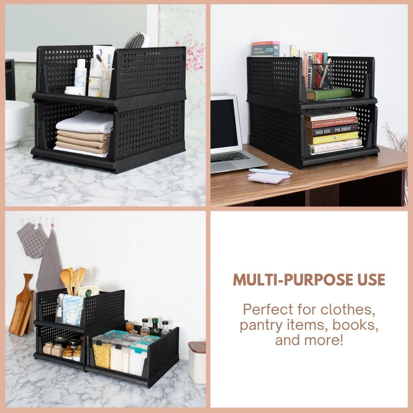 Zenlyf Foldable and Stackable Organizer For Cupboard Almirah Space For Clothes,Toys, Kitchen Essentials/Batrhroom Essentials and Office Stationaries (4)