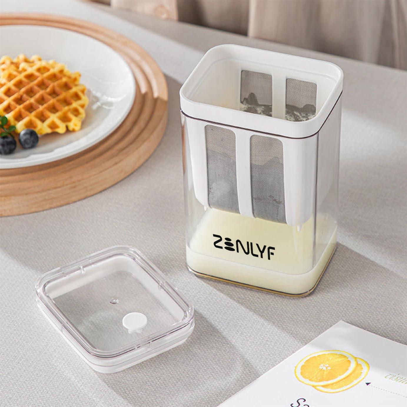 Zenlyf Yogurt Filter Curd Strainer with Lid | Greek Yogurt Maker for Hung Curd, Cream Cheese, Labneh | Reusable Plastic Yogurt Strainer for Homemade Thick Yogurt & Healthy Cooking