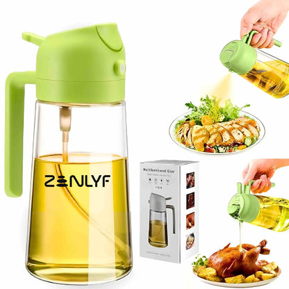 Zenlyf 2 in 1 Glass Oil Dispenser 500ml - Kitchen Accessories Items for Home, Oil Sprayer Bottle for Cooking, Unique, Durable and Elegant Design for Easy Use (Black)