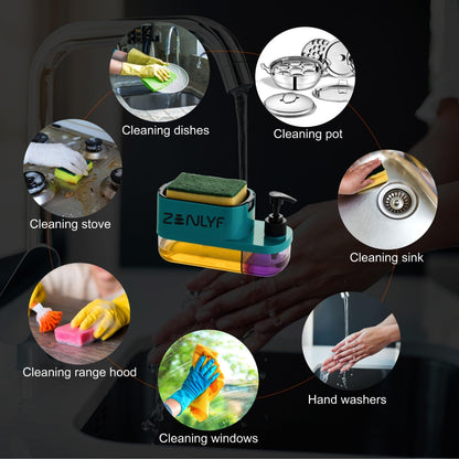 Zenlyf 3 in 1 Soap Dispenser for Kitchen Sink - Premium dishwashing Liquid Dispenser Dispenser with Built-in Sponge Holder, Easy Refill Design, Hand wash Bottle, Modern Space-Saving Solution