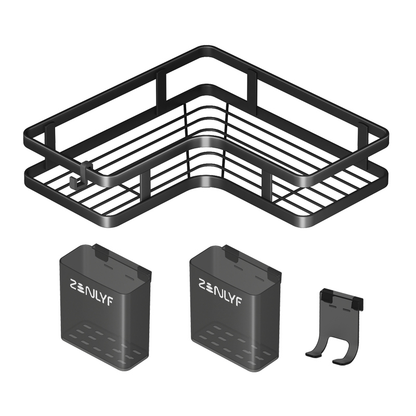 Zenlyf No Drill Wall Mounted Kitchen Organizer| 2-Tier Carbon Steel Rack For Spice Jars, Vanity & Storage Accessories