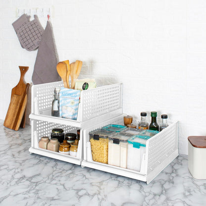 Zenlyf Foldable and Stackable Organizer For Cupboard Almirah Space For Clothes, Toys, Kitchen Essentials/Batrhroom Essentials and Office Stationaries (4, White)