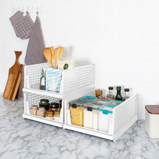 Zenlyf Foldable and Stackable Organizer For Cupboard Almirah Space For Clothes, Toys, Kitchen Essentials/Batrhroom Essentials and Office Stationaries (4, White)