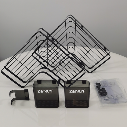 Zenlyf No Drill Wall Mounted Kitchen Organizer| 2-Tier Carbon Steel Rack For Spice Jars, Vanity & Storage Accessories