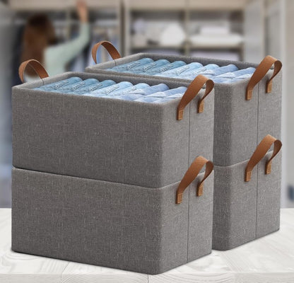 Zenlyf Wardrobe Organizer for Clothes/Foldable Cupboard Storage (Pack of 4,Grey)